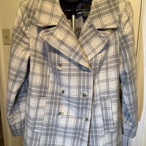 Old Navy Gray and Cream Plaid Pea Coat